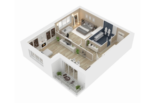 3D home floor plan showing home layout